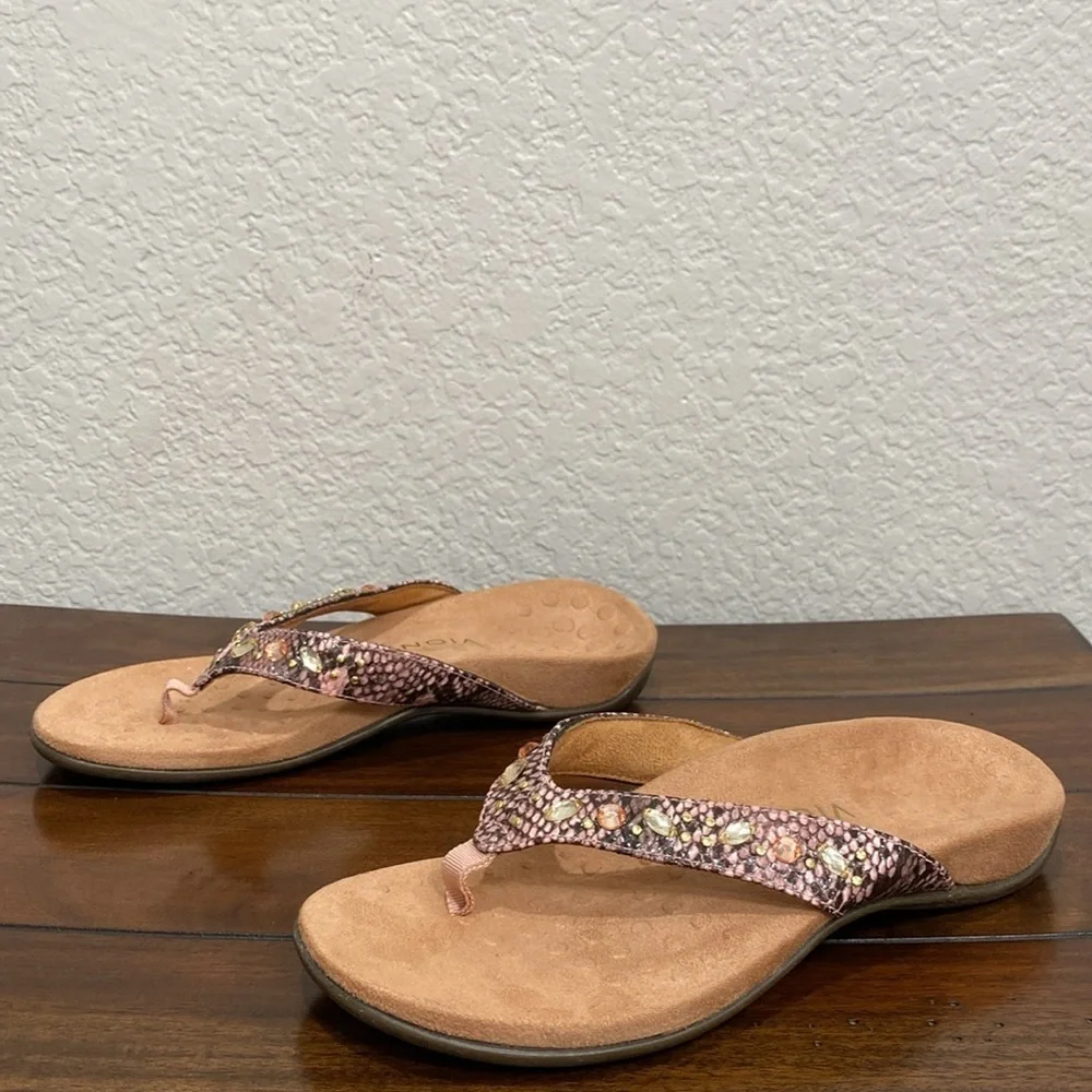 Vionic Lucia Snake Leather Jeweled Sandals  Size 9